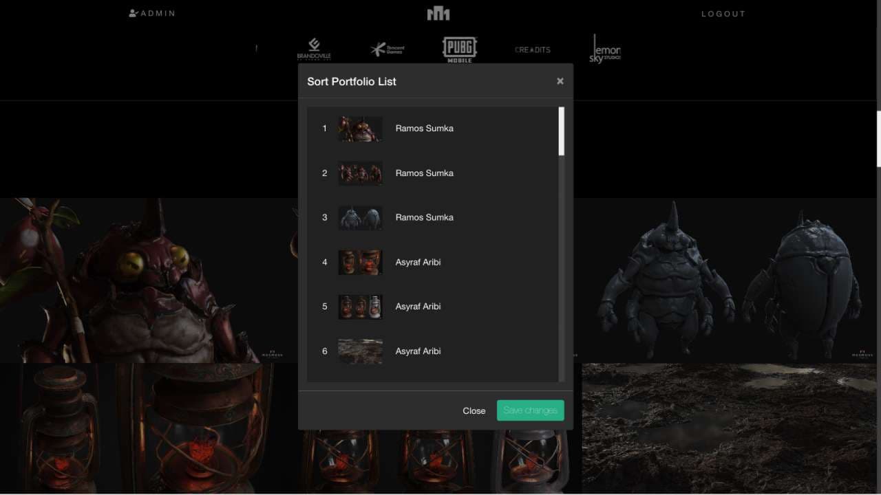 Admin bisa sort portfolio melalui custom modal